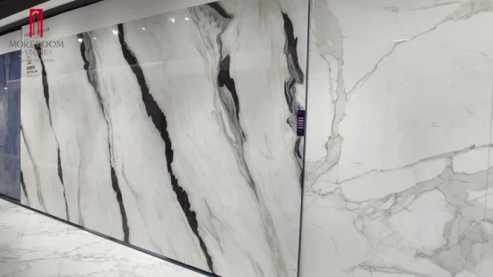 Lastra in gres porcellanato smaltato lucido 12 mm Panda White Marble 3200X1600mm per scale